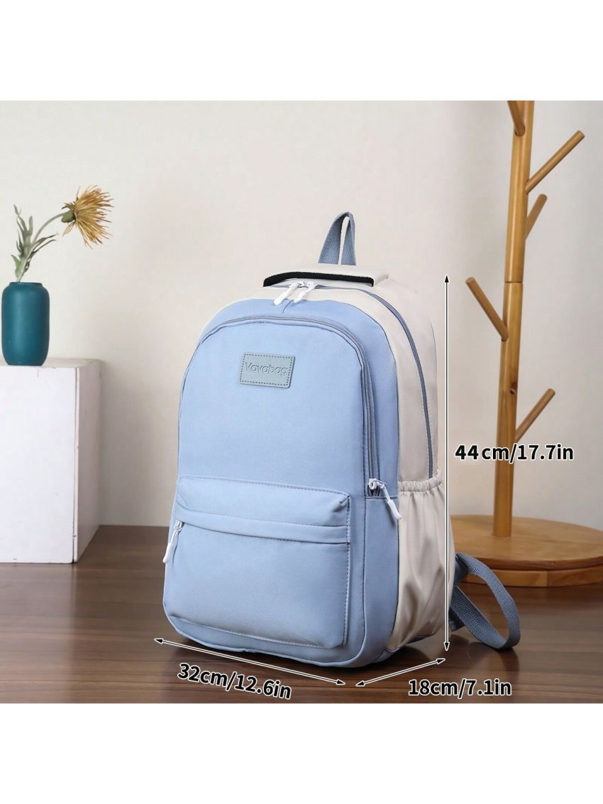 Campus Style Color-blocking Backpack With Letter Print, Simple Fashion, Multifunctional And Large Capacity