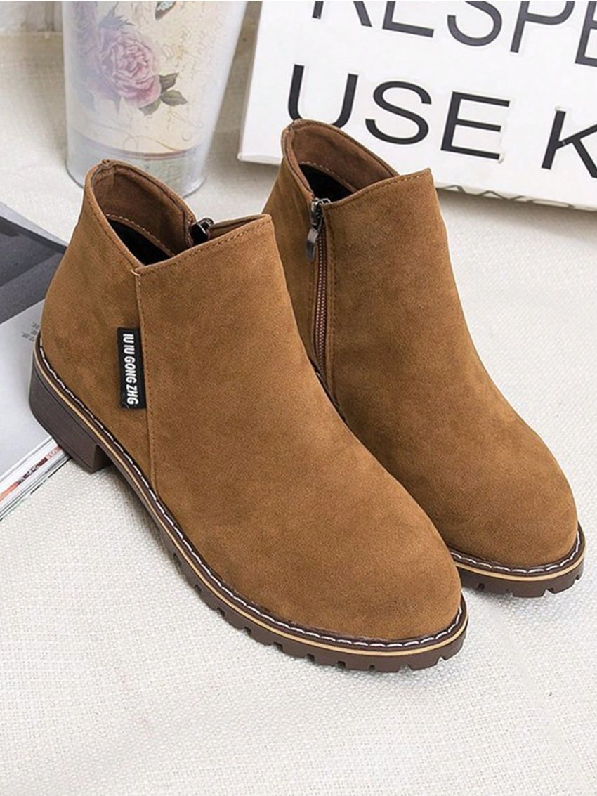 Women's Vintage Suede Square Heel Fashion Boots With Pointed Toe And Low Heel, Autumn/winter