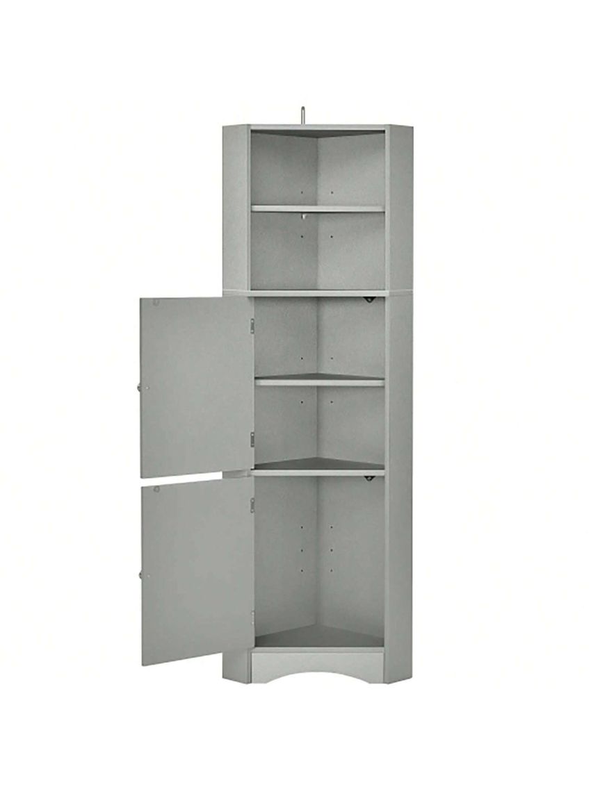 Tall Bathroom Corner Cabinet, Freestanding Storage Cabinet with Doors and Adjustable Shelves, MDF Board, Black