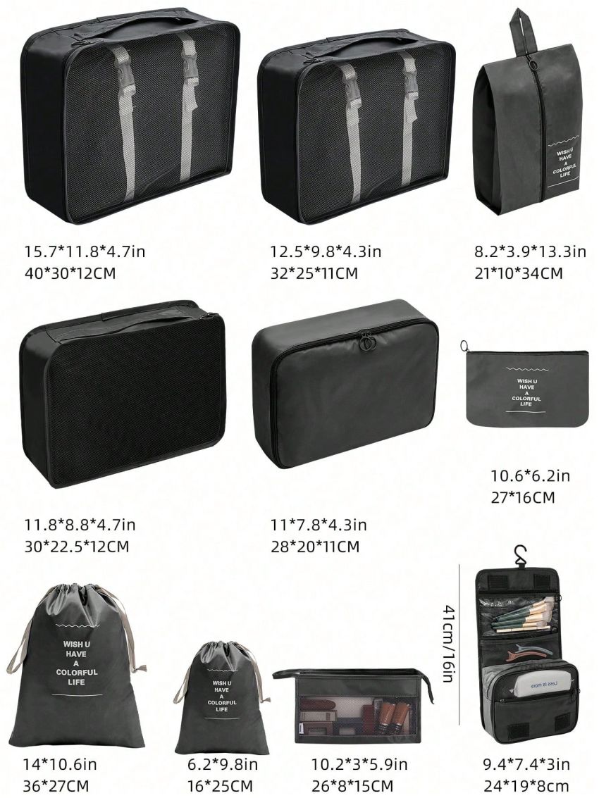 10pcs/set Polyester Travel Toiletry Bag, Modern Portable Makeup Organizer For Travel