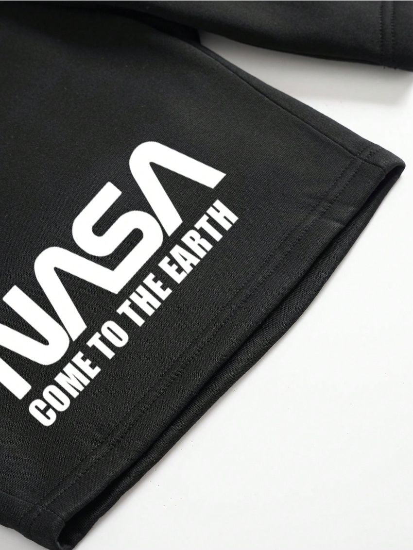 Men's Letter & Alien Pattern Drawstring Waist Shorts