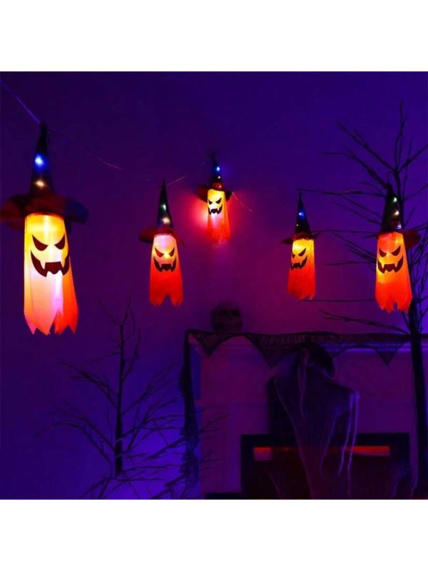 1pc Standard Witch Ghost String Lights, Halloween Decoration Led Colored Lights, Halloween Ghost Festival Dress Up, Halloween Decorations Colored Flashing Lights With Stars, Witch And Ghost Light String For Halloween Decoration