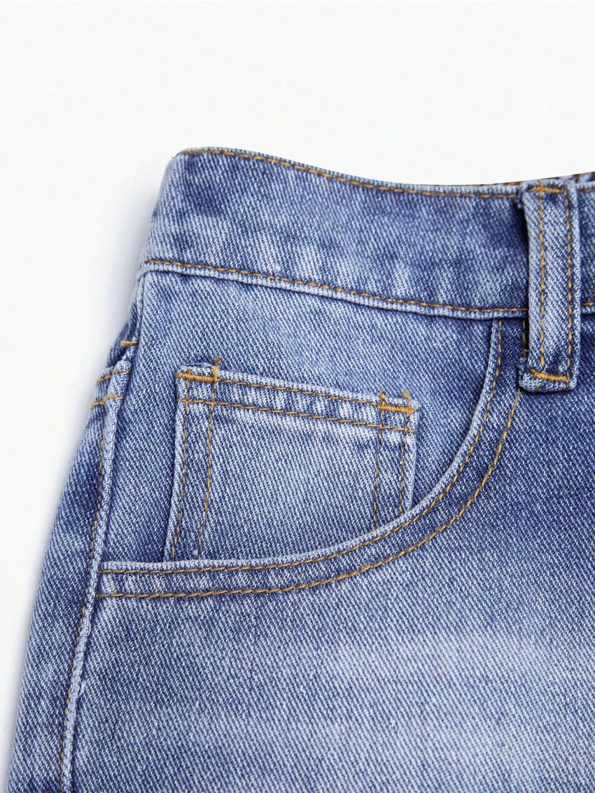 SHEIN Tween Boy's High-Waisted Casual Straight Leg Jeans With Stone Wash Effect