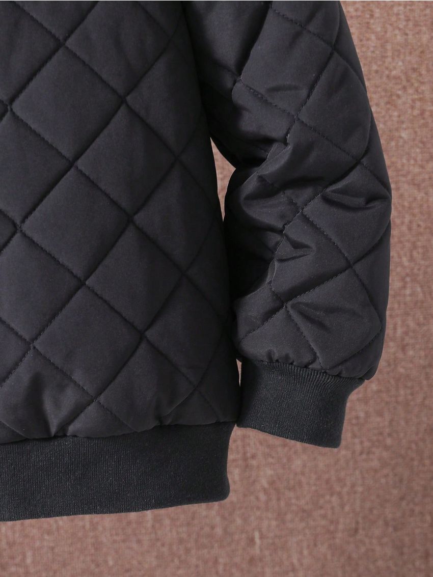 SHEIN Kids EVRYDAY Boys' Letter Print Hooded Fleece Lined Jacket For Children, Winter