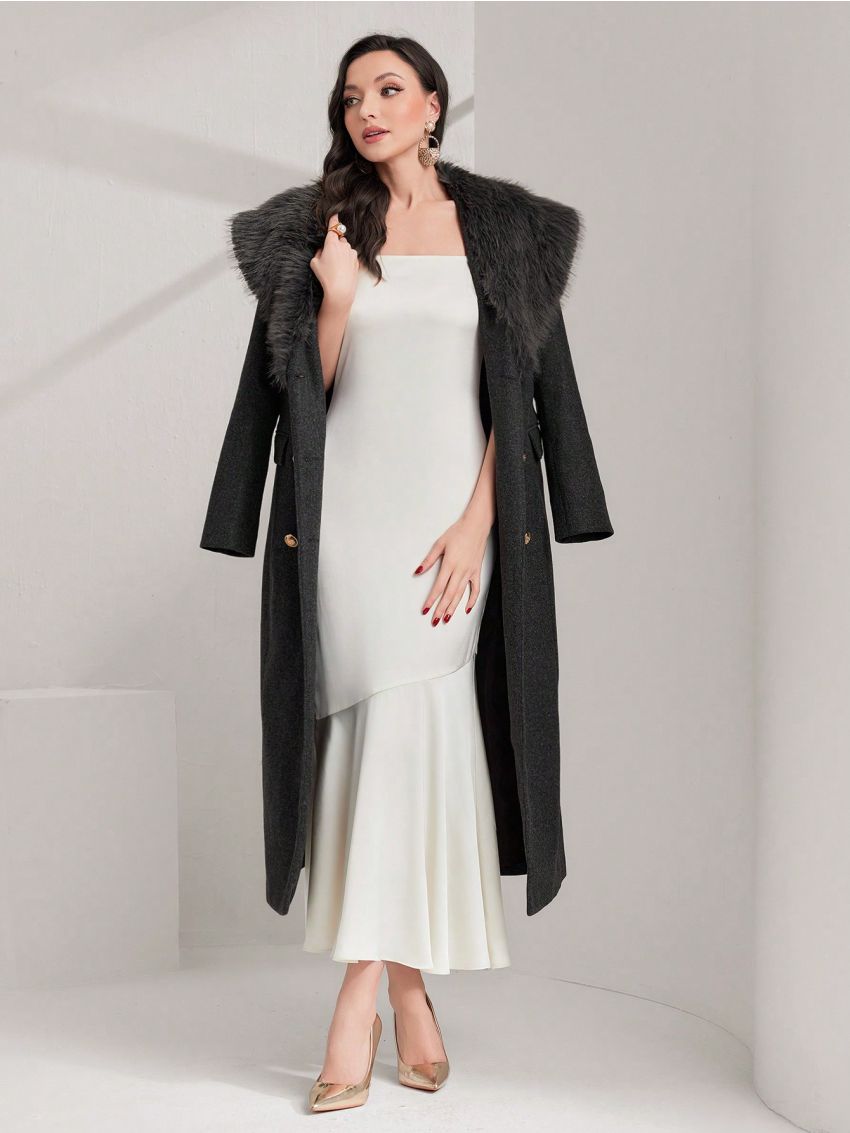 SHEIN Modely Women's Long Woolen Coat With Collar