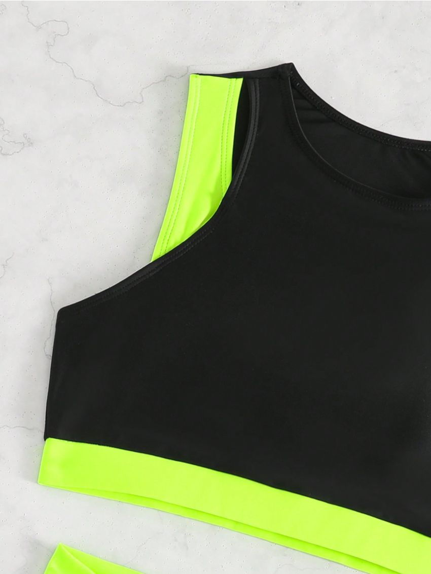 SHEIN Swim Summer Beach Contrast Neon Trim Bikini Set Bathing Suit