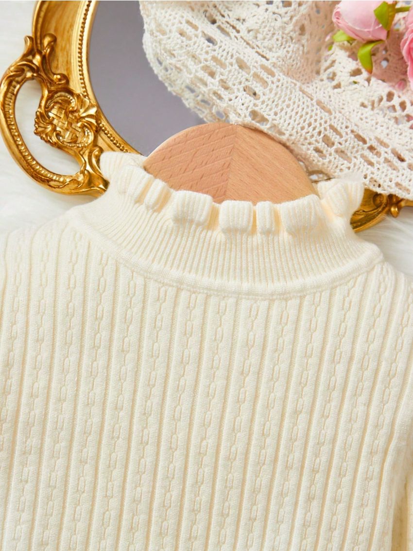 Baby Girls' Casual Comfortable Ruffled Half Turtleneck Sweater, Leaves Edgings & Cuffs Design, Fashionable & Versatile
