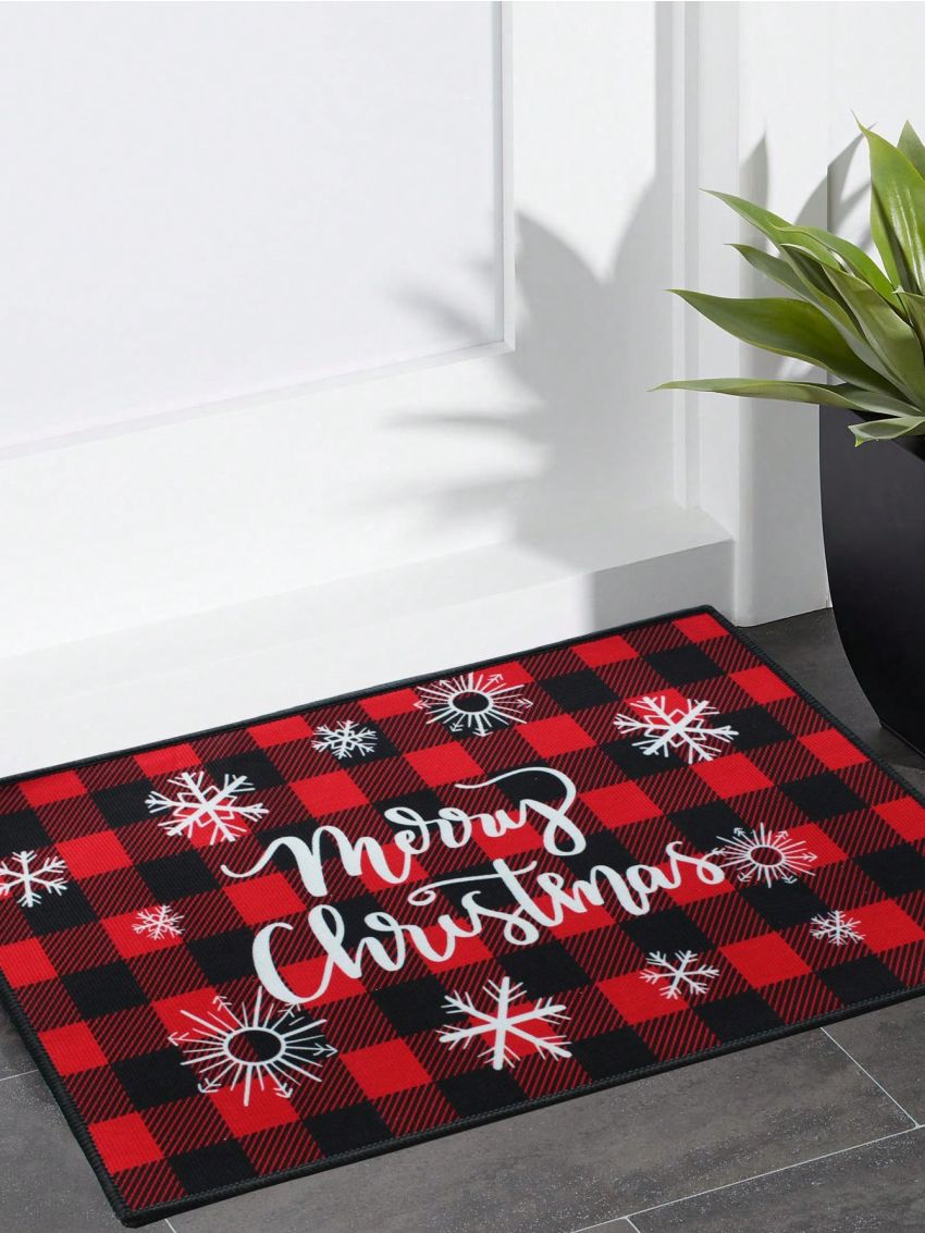 Chelsey Lanter Totten Christmas Plaid & Snowflake Pattern Decorative Rug