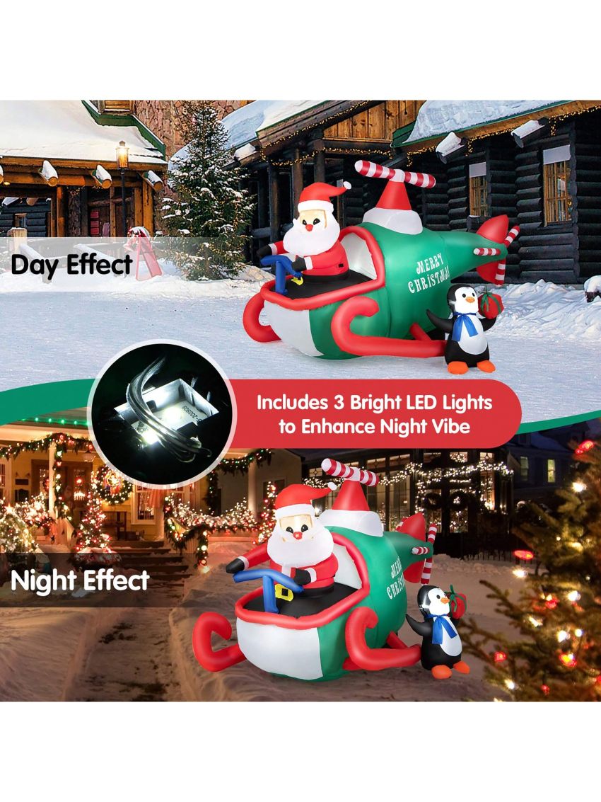 Gymax 6.5FT Inflatable Christmas Flying Helicopter Santa Claus Party Decor w/ LED Lights