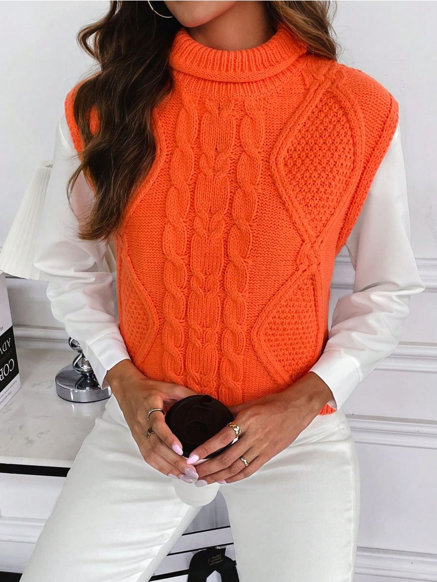 SHEIN LUNE 1pc Turtleneck Cable Knit Sweater Vest