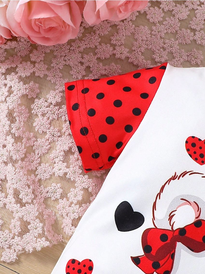 Baby Girl Cartoon Printed Short Sleeve Romper With Round Neck