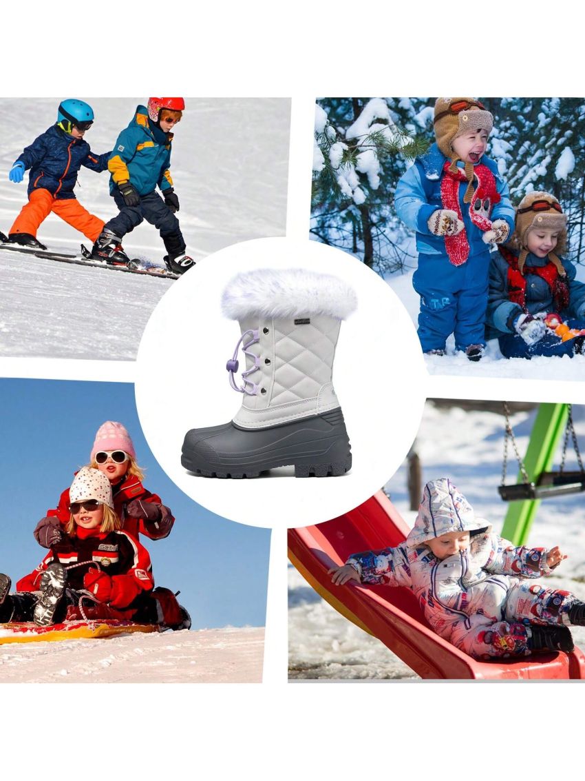 K KomForme Boys & Girls Snow Boots Insulated Fur Lined Warm Anti-Slip Waterproof Winter Boot (Toddler/Little Kid/Big Kid)