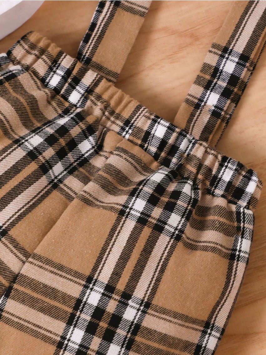 Baby Boy's Plaid Bowtie Short Sleeve Suspender Pants Gentleman Outfit