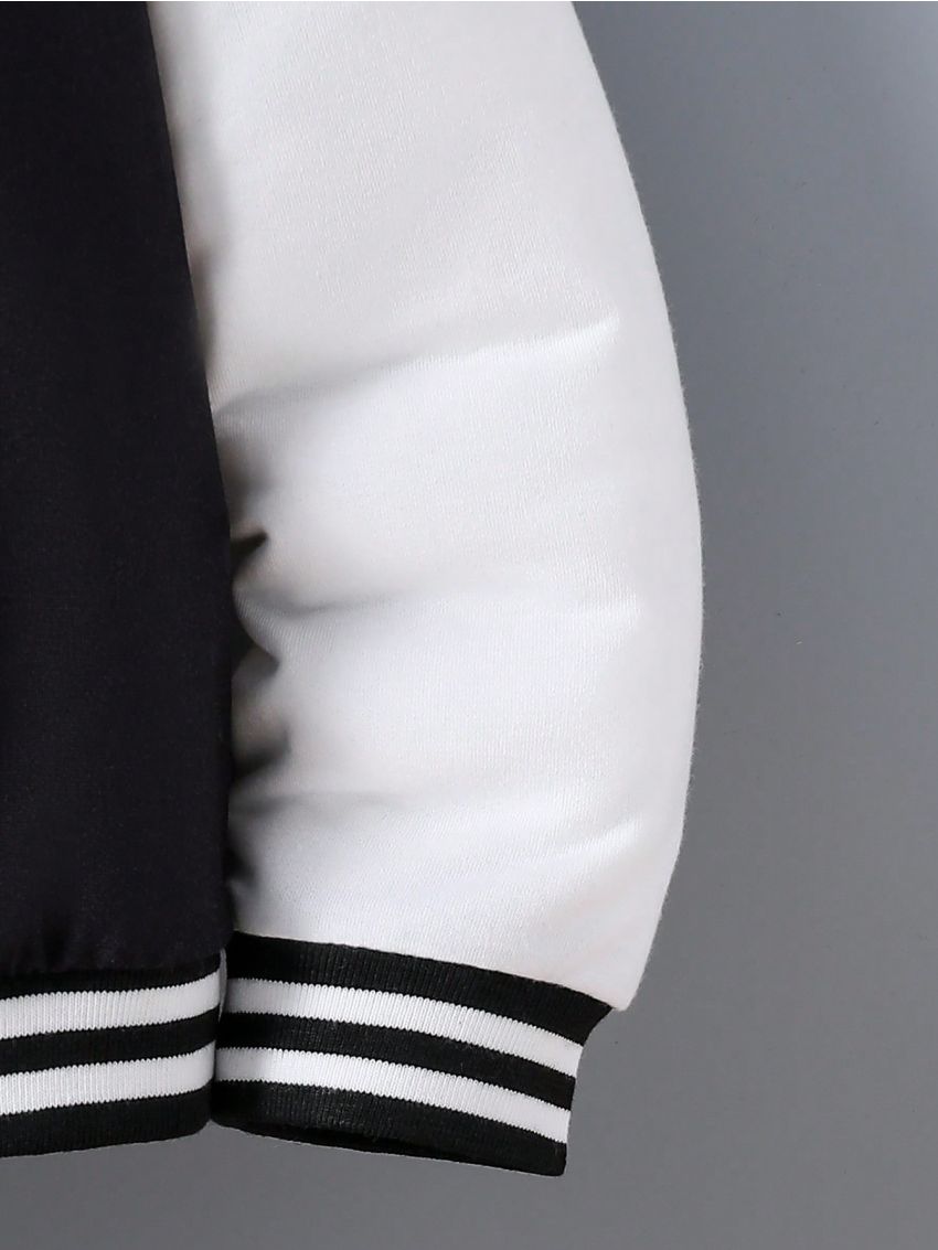 SHEIN Young Boys Contrasting Color E-Cartoon Print Baseball Uniform Jacket Without Sweatshirt