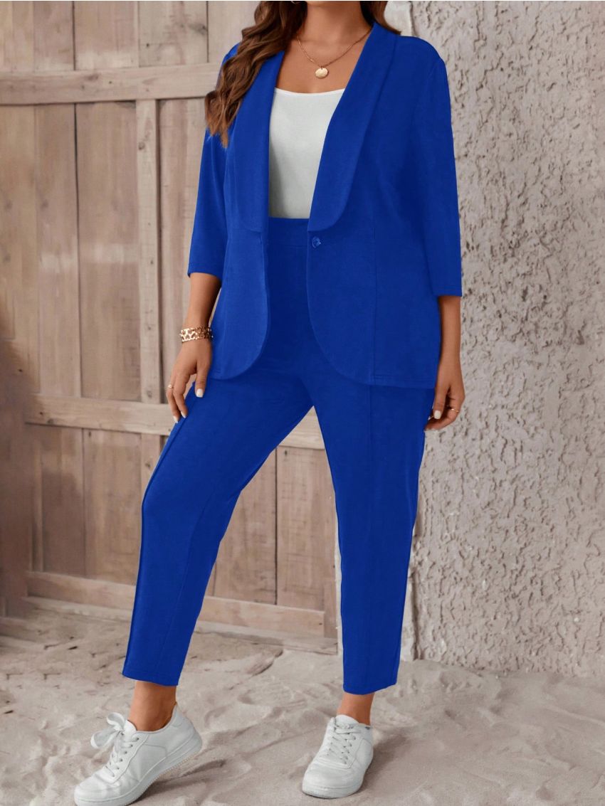 SHEIN LUNE Plus Shawl Collar Open Front Blazer & Pants