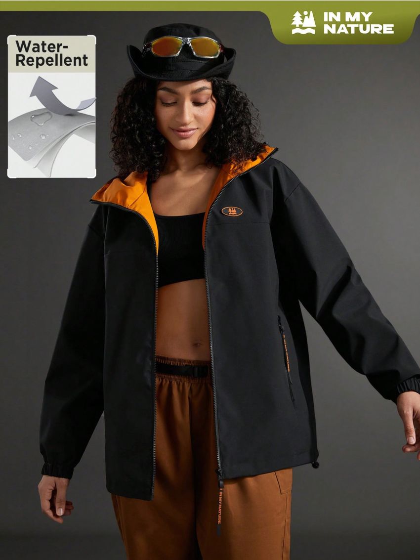 In My Nature Color-Blocking Patch Detail Zipper Front Hooded Outdoor Jacket