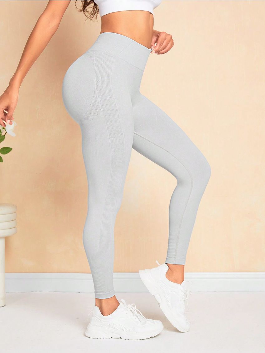 Seamless Compression Tights With Textured Design, High Waisted, Elastic And Butt Lifting For Sports