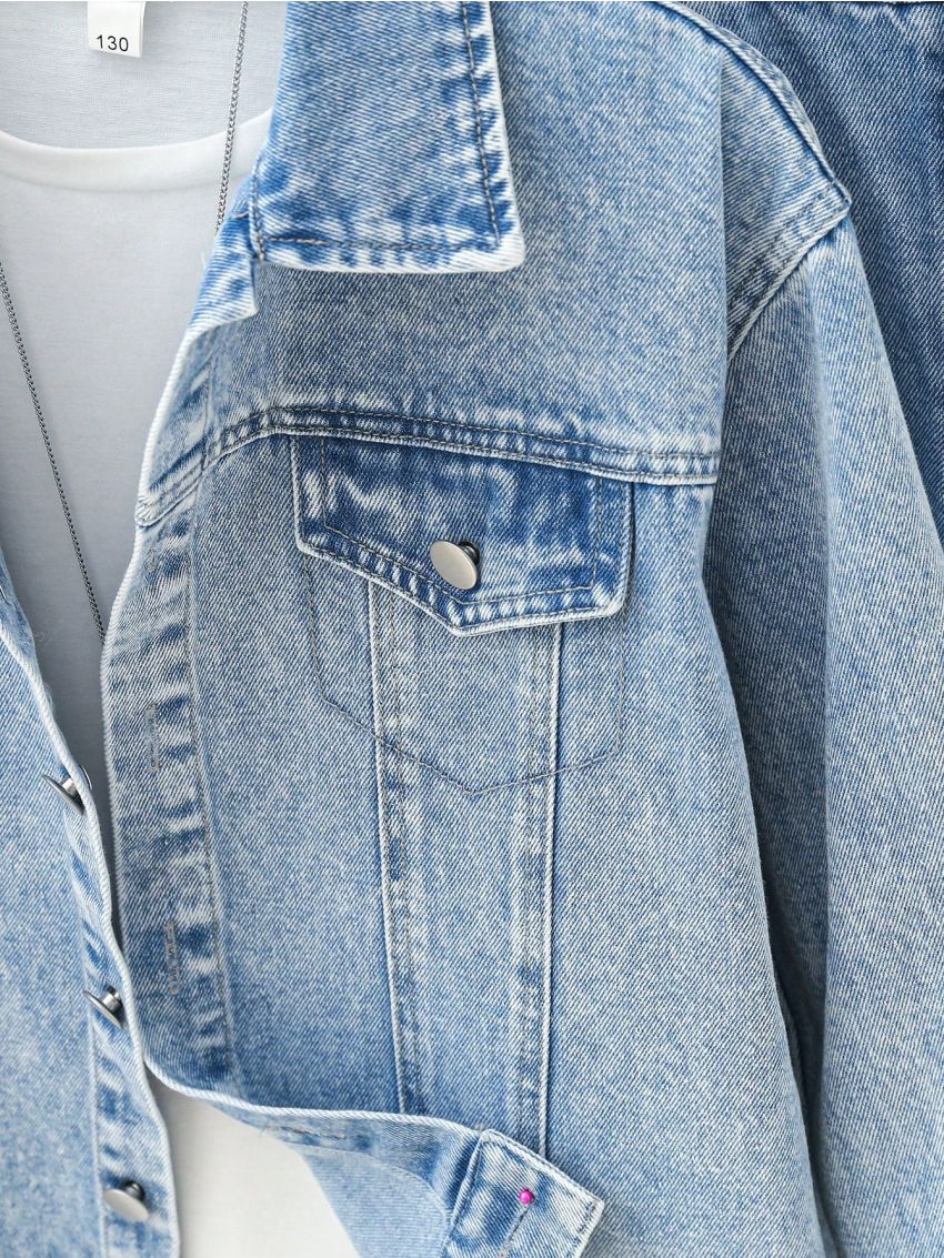Tween Boy Flap Detail Denim Jacket & Jeans Without Tee