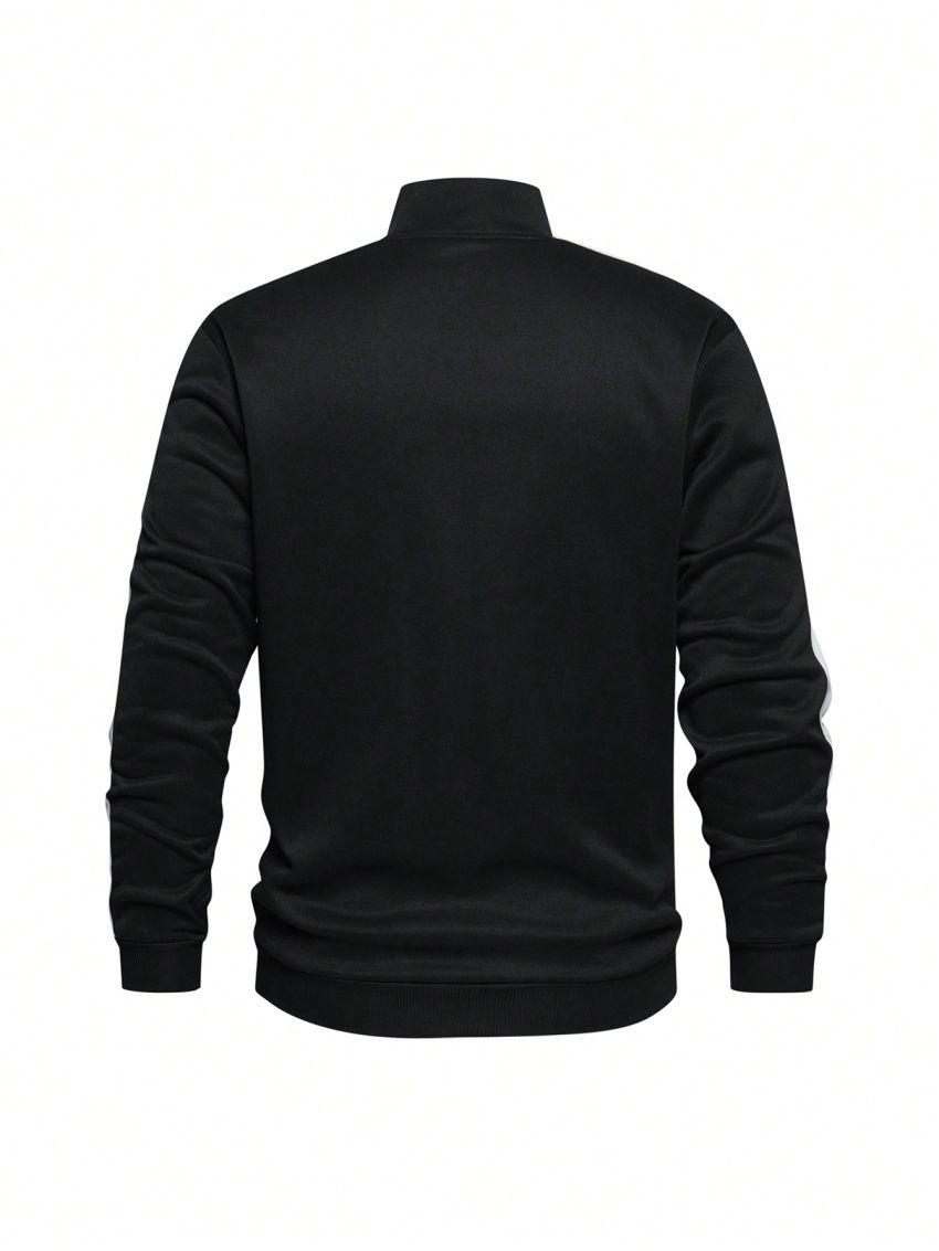 Men's Letter & Flag Printed Zipper Front Jacket