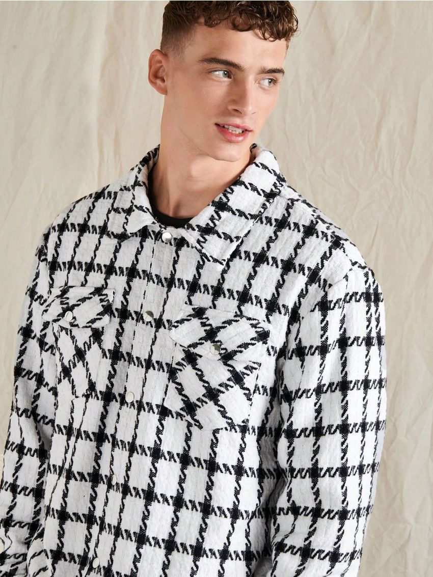 Men Plaid Flap Pocket Shacket