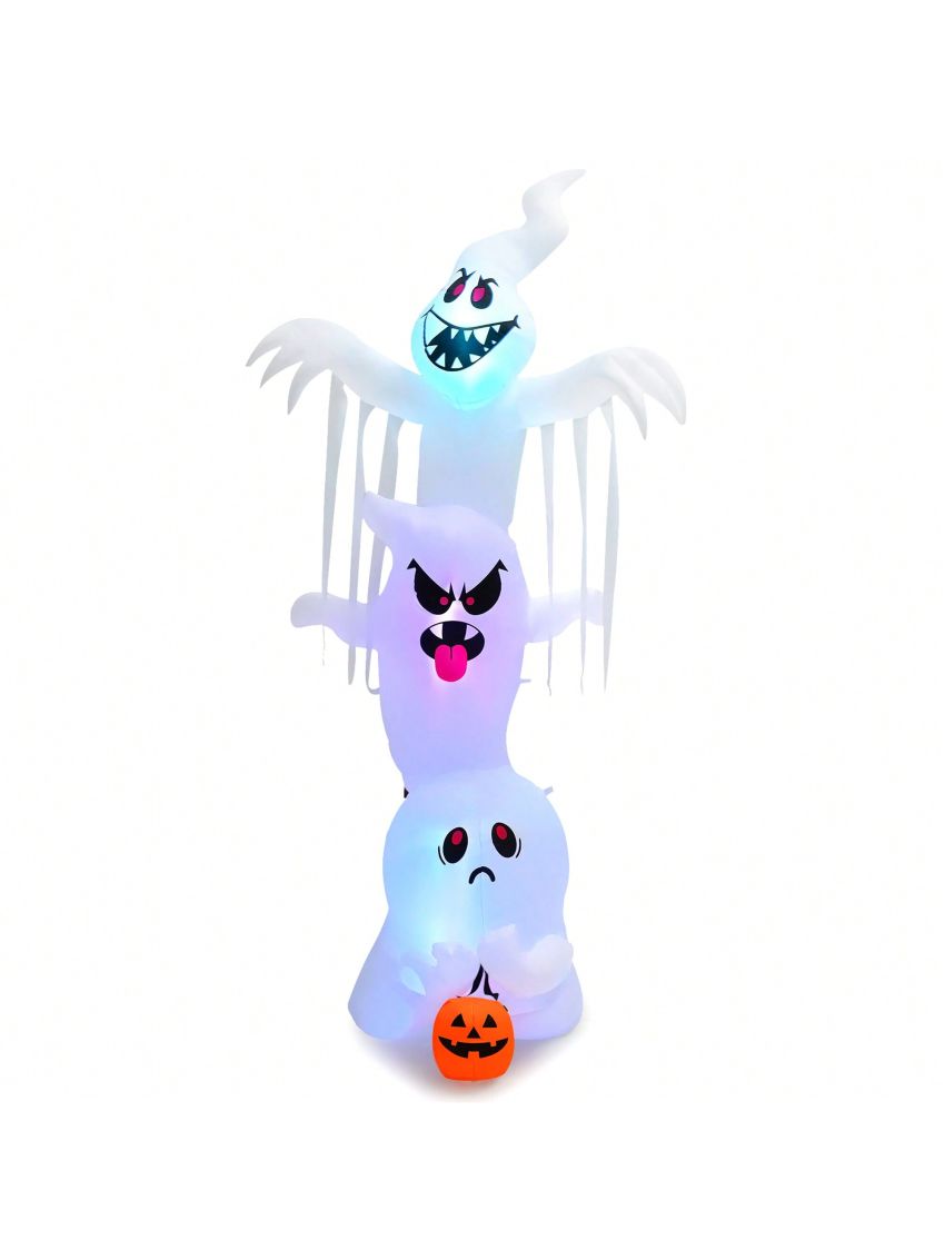 Gymax 10 FT Halloween Inflatable Stacked Ghost Holiday Decor w/ Colorful Flashing Lights