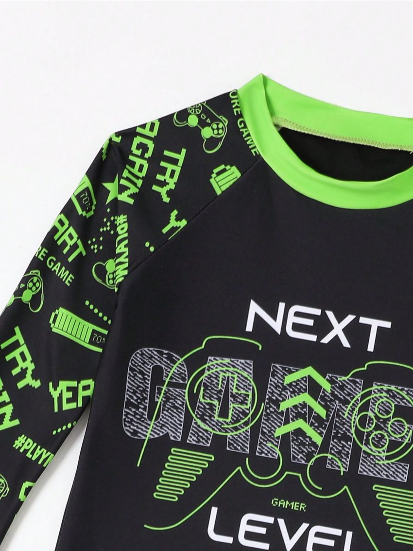 Boys' Swimwear, Long Sleeve Rashguard Top With Trunks, Suitable For Beach And Seaside Vacation