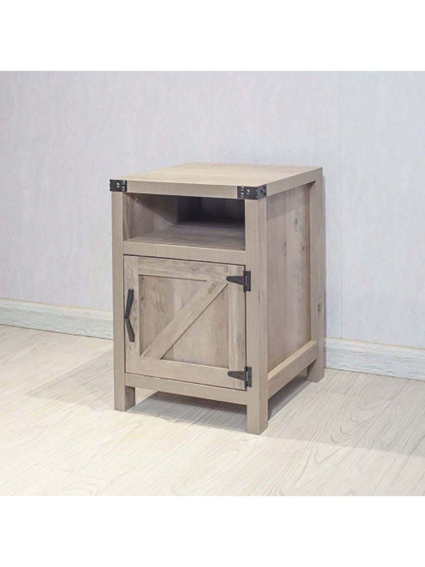Farmhouse Nightstand,End Table with Barn Door and Shelf, Rustic Oak Nightstand, Modern Bed Side Table for Bedroom,Living Room(Rustic Oak,22.05