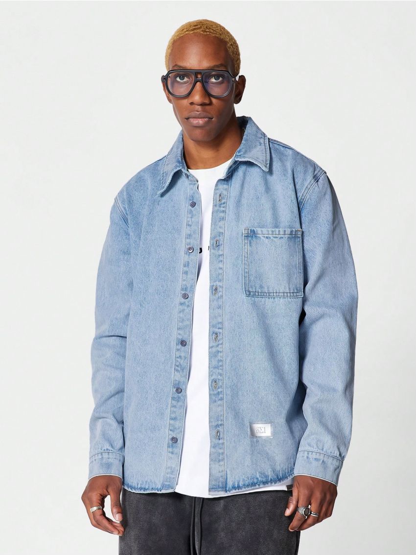 SUMWON Denim Shirt With Snap Button Fastening