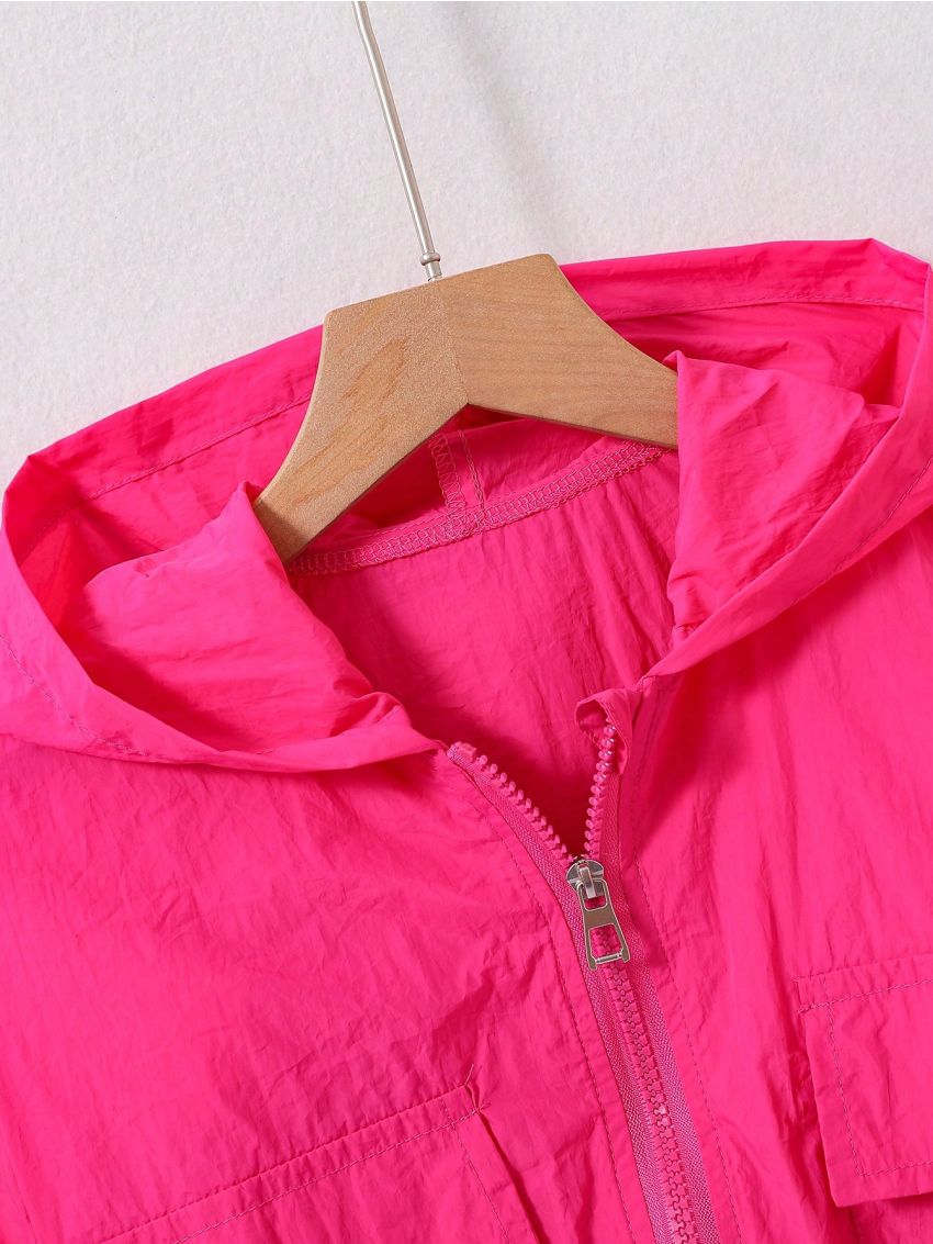 Tween Girl Flap Pocket Drop Shoulder Hooded Jacket