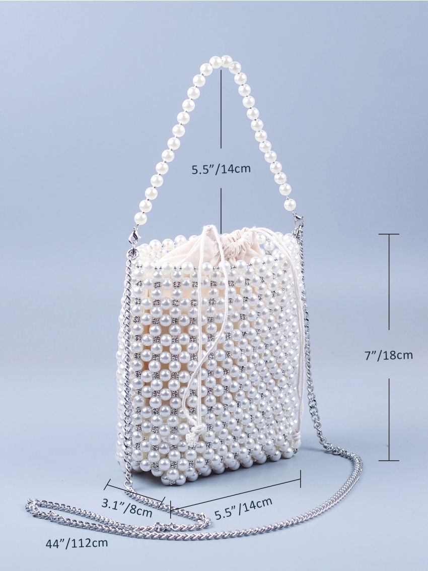 Mini Faux Pearl Beaded Chain Square Bag