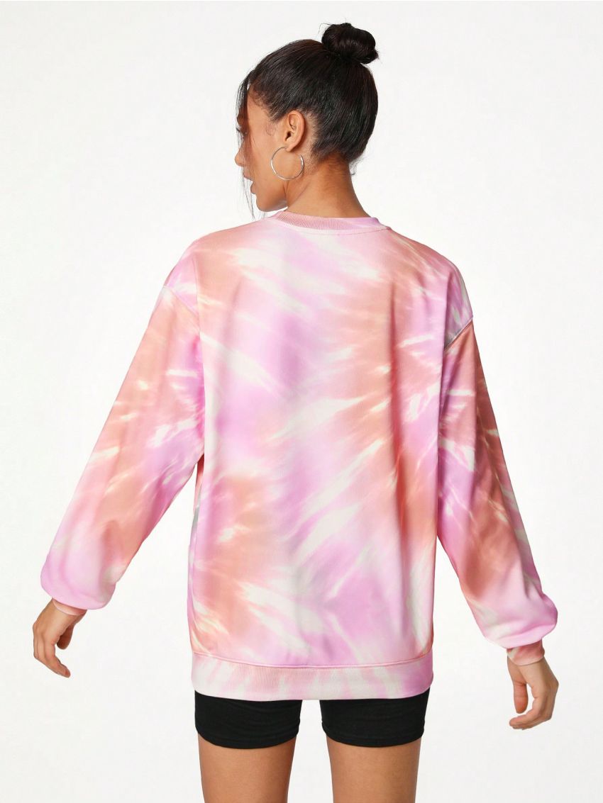 Carola Prints Loose Fit Tie-Dye Heart Printed Sweatshirt With Crew Neck