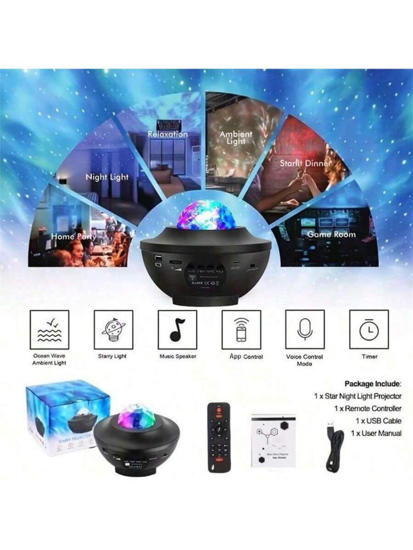 1pc Star Projector Galaxy Night Light Projector, 4 In 1 Starry Projector Light ,Music Speakers And Timer,Adjustable Color Galaxy Projector,Perfect For Bedroom,Party Light,Room Decor, For Halloween,Christmas Gifts