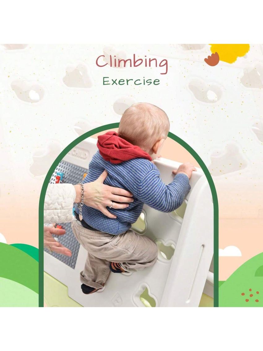 Merax 5-in-1 Toddler Climber Basketball Hoop Set Kids Playground Climber Playset with Tunnel, Climber, Whiteboard,Toy Building Block Baseplates, Combination for Babies