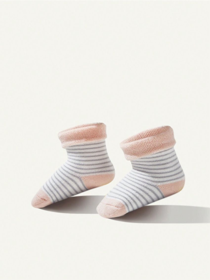 Cozy Cub 5pairs/set Cute Striped Baby Terry Socks With Fold-over Cuffs