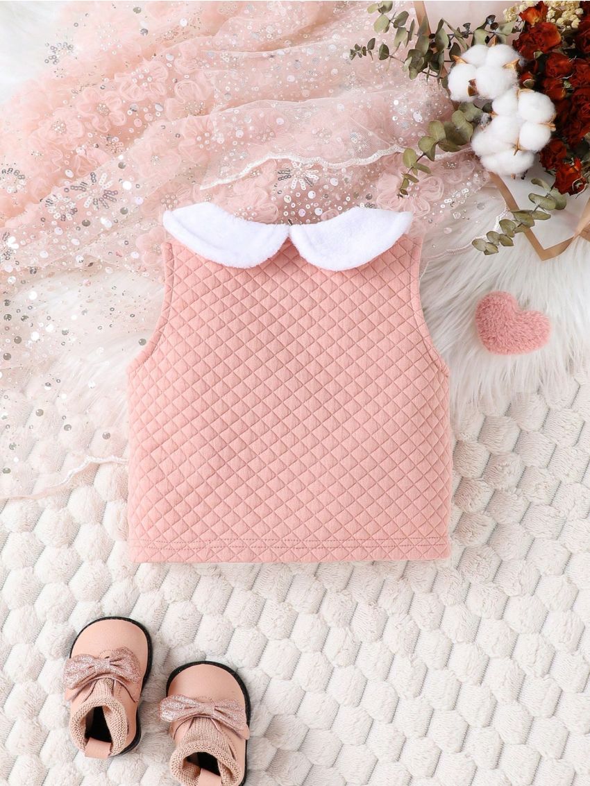 SHEIN Newborn Baby Girls' Collarless Heart Shaped Patchwork Vest Jacket