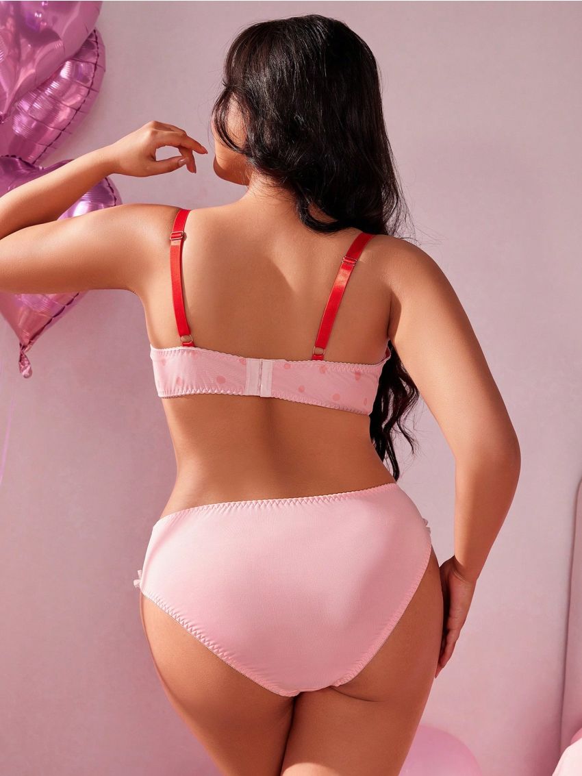 SHEIN Plus Size Women's Underwear Set With Frill Trim Design