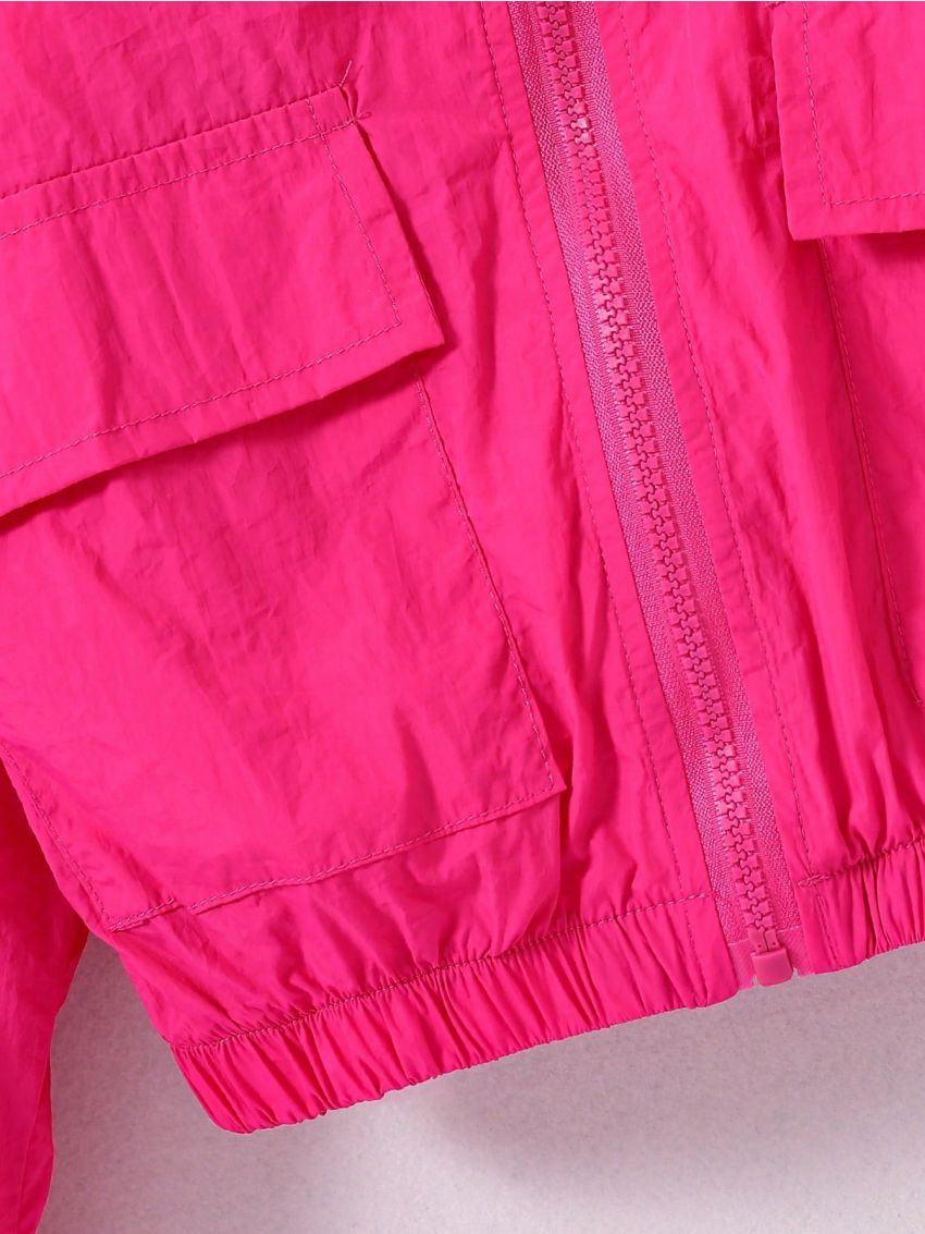 Tween Girl Flap Pocket Drop Shoulder Hooded Jacket