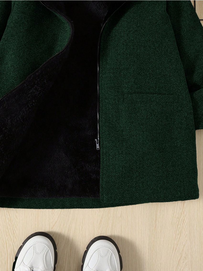 SHEIN Young Boy Dual Pocket Teddy Lined Hooded Overcoat