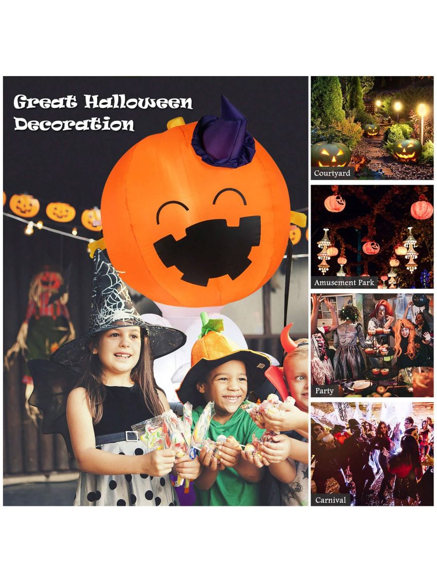 Gymax 6FT Tall Halloween Ghost Pumpkin Inflatable Hot Air Balloon Decor w/ LED Lights