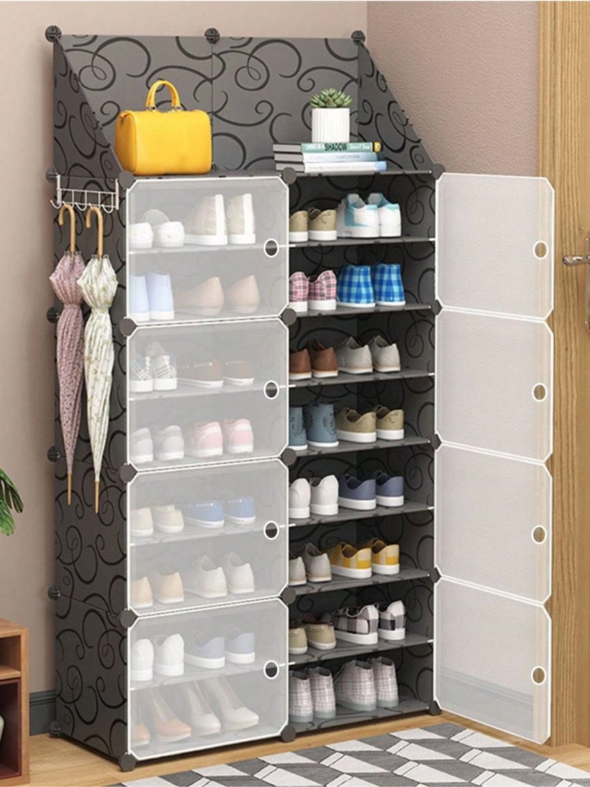 Shoes Rack Storage Cabinet with Doors, Key Holder, Portable Shoes Organizer, Expandable Standing Rack, Storage 32-64 Pairs Shoes, Boots, Slippers
