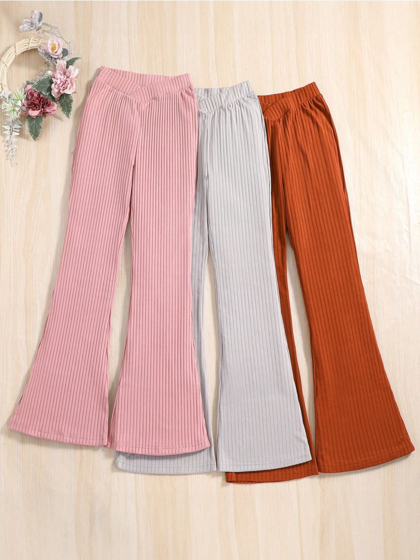 SHEIN Kids KDOMO Tween Girls High-Waisted, Slim-Fit, Flared Pants To Emphasize Curves