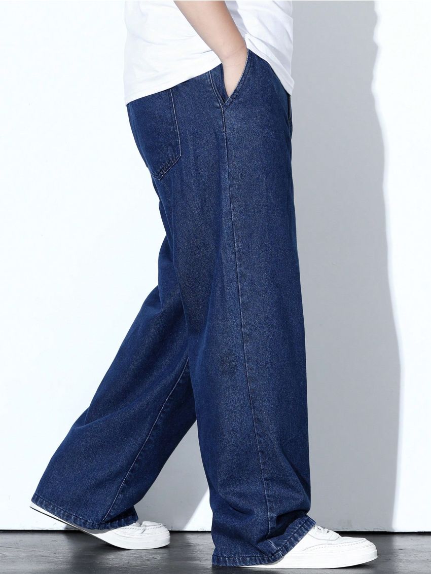 Manfinity LEGND Men's Plus Size Solid Color Straight Leg Jeans With Pockets