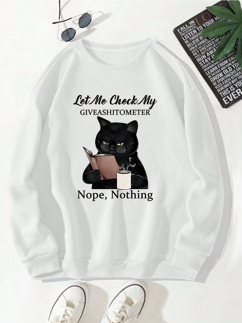 Men's Cartoon Slogan Printed Fleece Sweatshirt