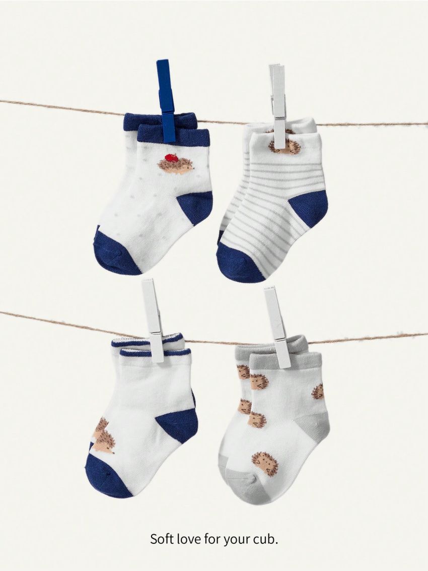 Cozy Cub 4 Pairs/set Baby Hedgehog Cartoon Socks