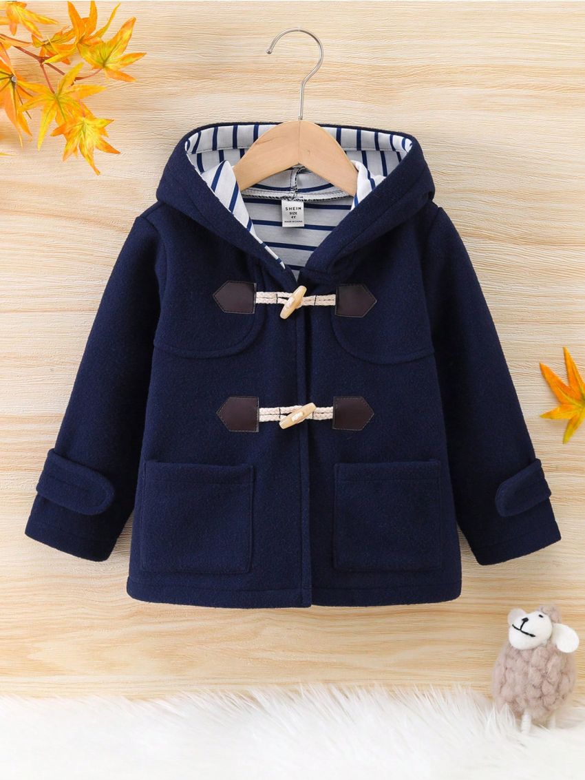 Young Girl Dual Pocket Hooded Duffle Overcoat