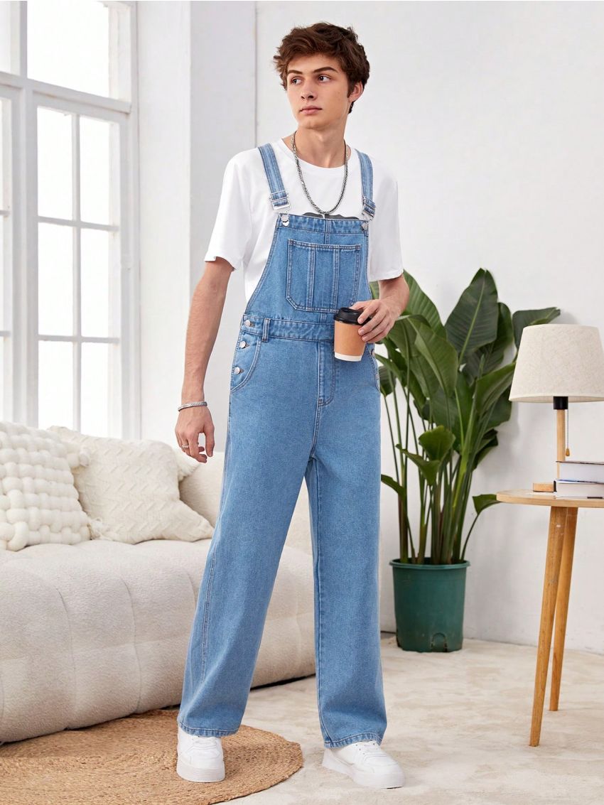 Teenage Boys' Slim Fit Denim Overalls Without Elasticity For Streetwear And Outdoor Activities