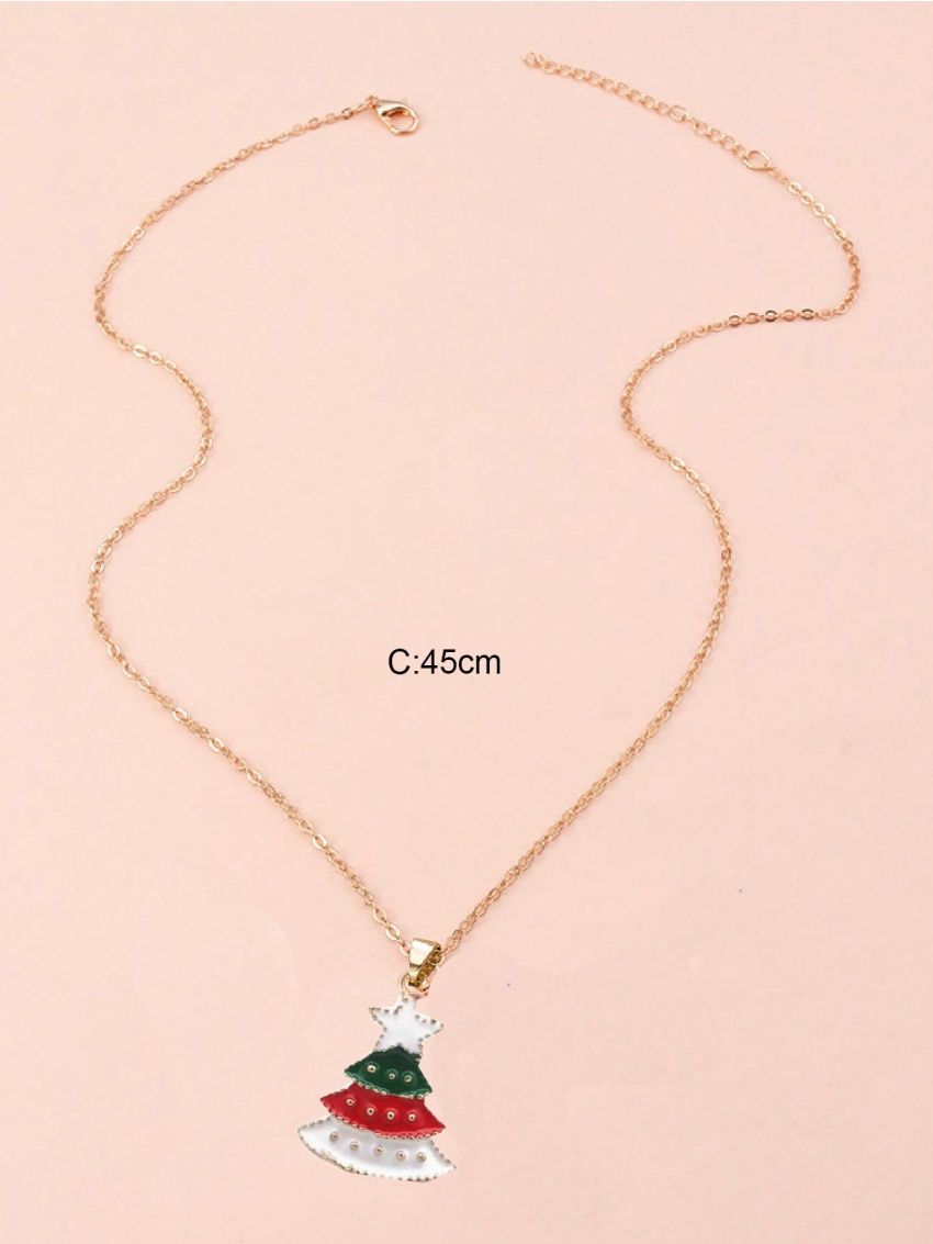 1pc Christmas Tree Shaped Card & Alloy Pendant Necklace Suitable For Festival Wear