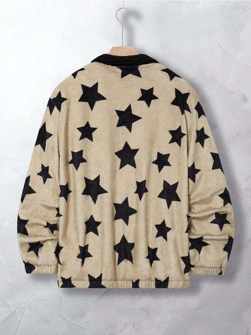 Manfinity Hypemode Men's Star Patterned Zip Up Hoodie With Kangaroo Pocket