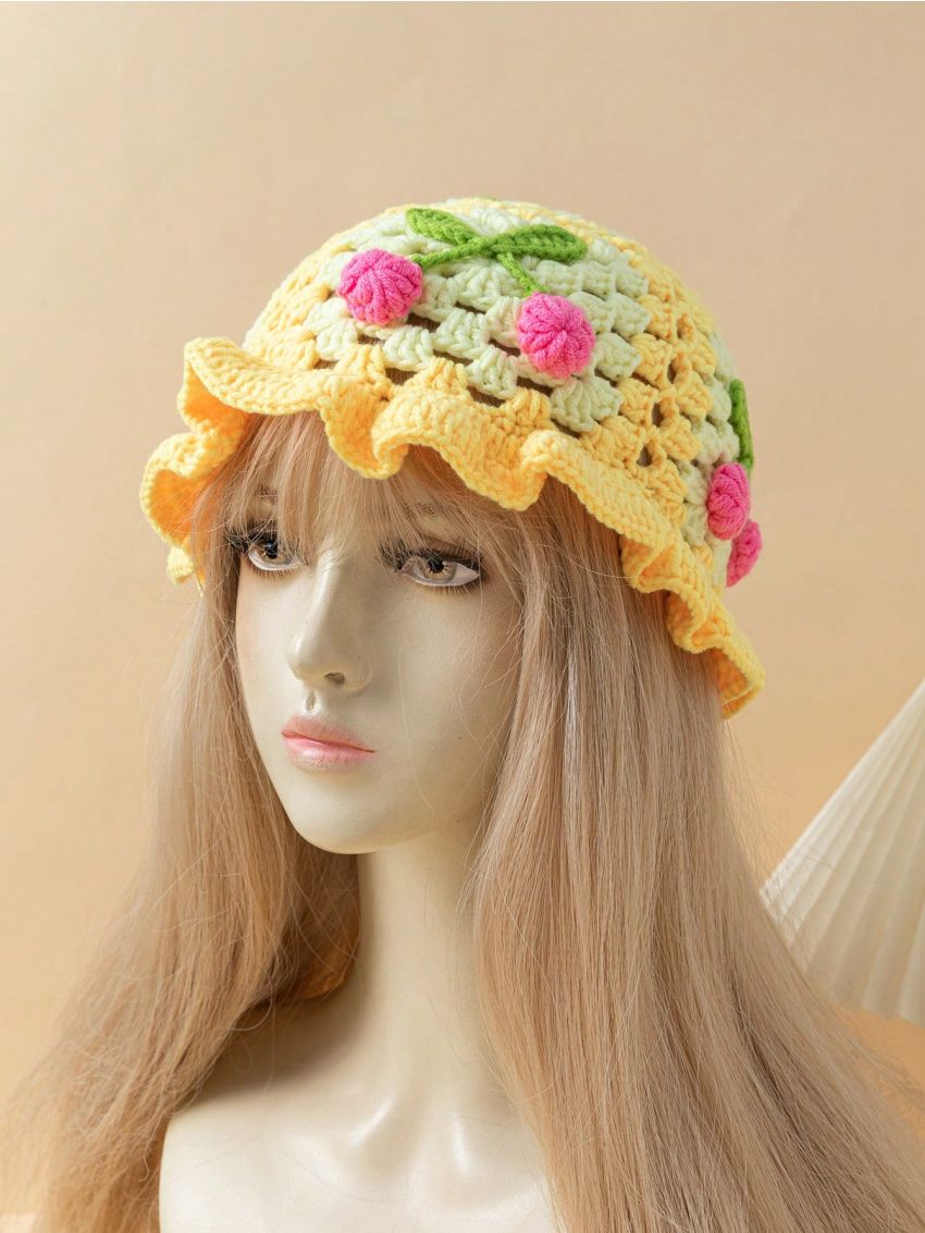 Handmade Knitted Cherry Bucket Hat