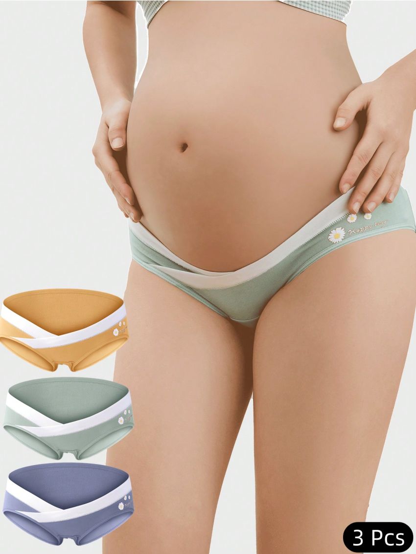 Pregnant Women's Letter & Daisy Printed Underwear (3pcs/set)